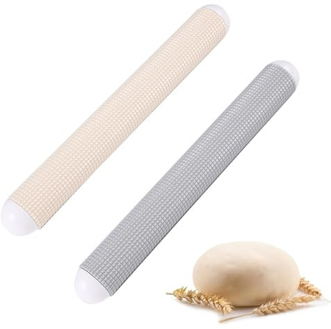 KASESSS 2 Piezas Rodillo Cocina Durable, 27cm Rodillo Amasar para Pizza, Pasta, Galletas, Pastelería, Pan, Fondant, Galletas Accesorio (Beige,Gris)