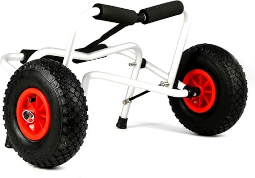 Generisch Faltbarer Kajakwagen aus Aluminium - Leichter Kanuwagen mit 25cm Rädern & Gurten, max. 100kg Traglast, klappbar (69x35cm), Silber (5,5kg) für Boote, Surfbretter & Wassersportgeräte