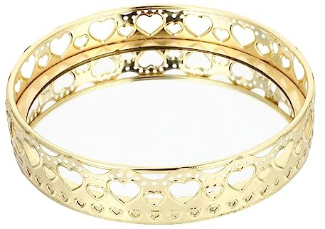 VICASKY Schmuckaufbewahrungsplatte 1 Stück aus Goldfarbenem Eisen und Glas | Mehrzweck Glasplatte, Teller im Europäischen Stil, für Deko und Präsentation