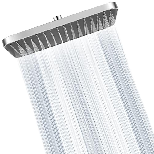 Ronvie 13 Inch Luxury Square Rain Shower Head, Powerful High Pressure & Water Saving Fixed Overhead Chrome Showerhead with Adjustable Ball Joint, Easy No-Tool Installation G1/2” Fitting