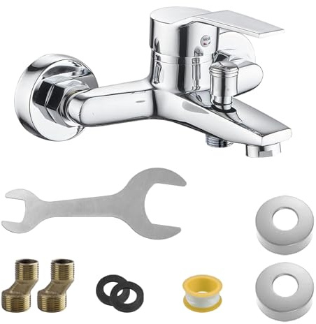 oupados Badkarsarmatur väggmonterad blandare badkar kit varm och kall vattenkran badkar med 8 stycken monteringstillbehör enhands armatur blandare för dusch och badkar