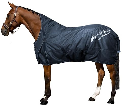 Imperial Riding IRH Super-Dry Summer Decke, 600D wasserdicht & atmungsaktiv (3000 mm/3000 MVP), Baumwollfutter, High Neck, Kreuzgurten & Schweiflatz, Pferdedecke Sommer & Übergangszeit, Navy, 135