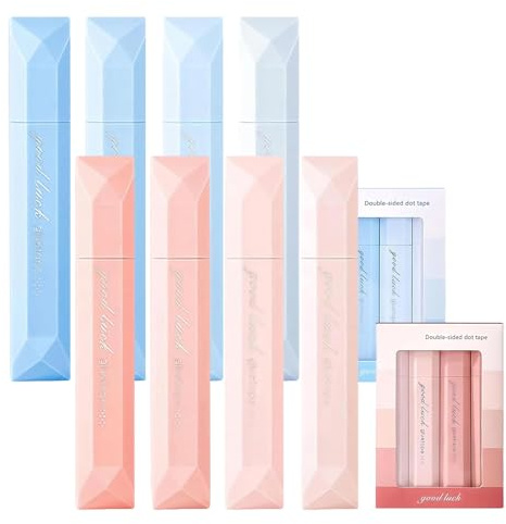 HEUIOP 8 Pcs Double Sided Tape Pens, Retractable Double Sided Tape Roller, Adhesive Glue Tapes Pen for Scrapbooking, Gift Wrapping, Photo Mounting School (Blue & Pink)