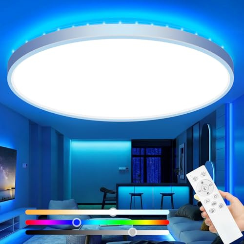 zemty LED Deckenleuchte 46W 4600LM mit Fernbedienung, 3000-6500K Dimmbar Deckenlampe RGB Farbwechsel, Wasserfest Badezimmer Lampe Decke für Schlafzimmer Kinderzimmer Jugendzimmer 49CM