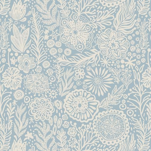 CiCiwind Selbstklebende Tapete 44cm×3m Weiß Blau Blumen Tapeten Wasserdicht Möbelfolie Selbstklebend Vinyl Klebefolie Verdicken Klebetapete Selbstklebend für Wand Schrank Dekoration