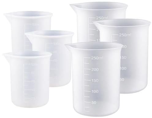 6 Pièces Tasse à Mesurer en Silicone pour Résine Époxy, Faits à la Main | 3 x 250ml 3 x 100ml Gobelets Doseurs en Silicones avec Échelle, Tasses à Mesurer Silicone avec Barreau D'Agitation