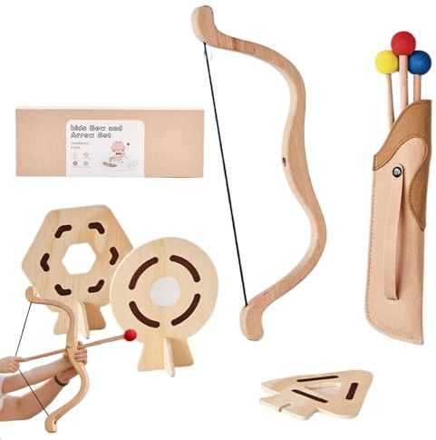 Arc pour – Jouet de Lancement en Bois avec 3 cibles | Arc débutant pour garçons, Filles de 4 à 8 Ans, Jeu, Sport, Jeu, activité intérieure et extérieure, Pratique dans Le Jardin, Jouet