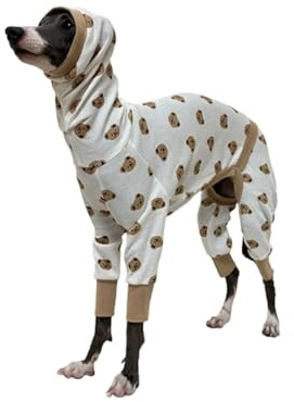 Italiensk vinthundspyjamas söt björntryck bomulls-hundoverall mjuk whippet-kläder polotröja fyrbent Bedlington husdjursjumpsuit(5)