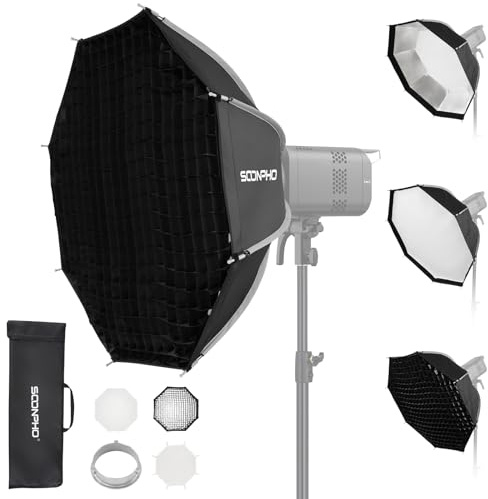 SOONPHO KS-90 35,4in/90cm Softbox Octágono Montura Bowens,Soft Box Kit Liberación Rápida con Difusor,Rejilla de Panal y Bolsa de Transporte,Compatible con Godox SK400IIIV,SK300IIV,MS300V,AD200PROII