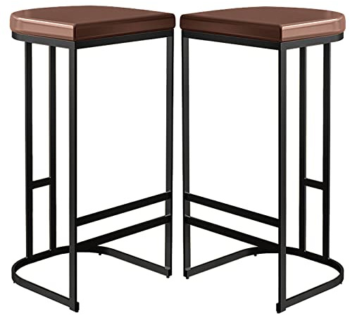 Counterhocker PU Lederpolsterer Barhocker 26/30in Kitchen Island Pub Kaffee -Esshocker mit Metallbein und Fußütze (Brown 2Ps, 75 cm/30 Zoll)