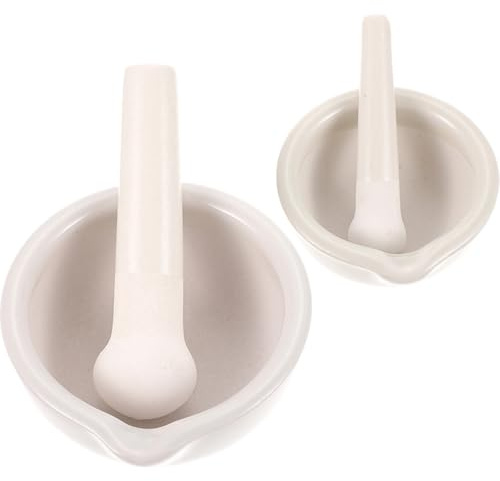 FOMIYES Mortaio e Pestello in Ceramica 2 Pezzi Set, Ciotola per Macinazione Domestica e Ristorante, Ergonomico e Facile da Usare, per Spezie, Erbe e Farmaci, Dimensioni 60mm e 90mm