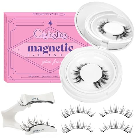 Crislashes Kit de faux cils magnetique avec applicateur, cils-magnetique sans eyeliner ni colle, faux cils magnétique faciles à poser et à retirer, effet naturel et réutilisables (DE07 Set-E)