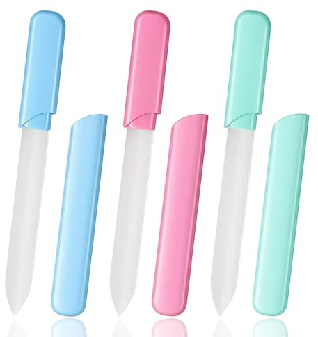 Lot de 3 Limes à Ongles en Verre, Polisseur Réutilisable, Limes en Verre pour Ongles Naturels, pour Façonnage, Lissage et Manucure, avec Étuis Protecteurs, pour la Maison ou Voyage