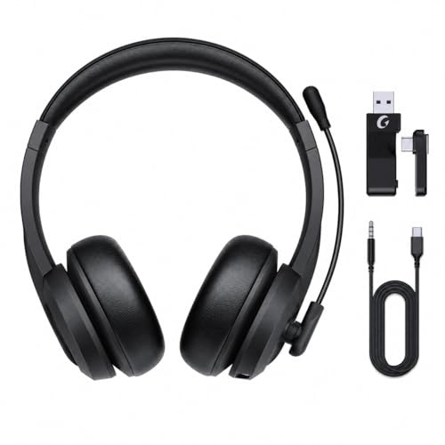 Wireless Headset with Microphone 3-in-1 Bluetooth 5.3 PC Headset USB Dongle | USB-C/USB-A Dongle, Multipoint Connection, 25H Battery for Laptop, Phone, Office, Call Centre, Meetings