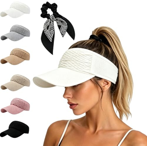 Women's High Ponytail Sun Visor Hat, Breathable Open-Top UV Protection Cap, Wide Brim Ponytail Visor Hat, UV Sun Hat for Women, Ideal for Running, Beach, Travel & Daily Outdoor Activities (1PC-A)