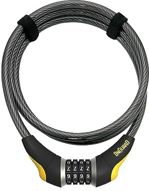 OnGuard Akita Combo 6' Cable Lock – 10 mm Steel Cable (185 cm) – Resettable 4-Digit Combination, Vinyl-Coated Security Cable