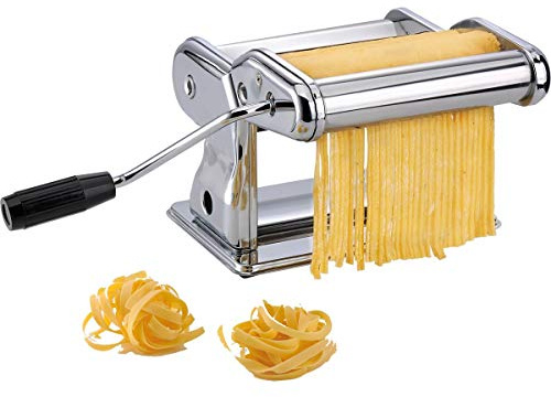 Gefu 28240 Nudelmaschine Pasta Perfetta Brillante, Edelstahl-Walzen | Manuelle Pastamaschine für Tagliolini, Tagliatelle & Lasagne, inkl. Tischklemme und Pasta-Rad, silbernes Design
