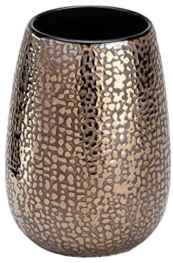 WENKO Zahnputzbecher Marrakesh, aus hochwertiger Keramik Versehen mit Einer eingearbeiteten Glanzstruktur im orientalischen Design, Ø 8,3 x 11,4 cm, Braun