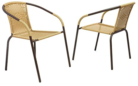 Nexos 2er Set Bistrostuhl Stapelstuhl Balkonstuhl Poly Rattan Gartenstuhl Terrasse Stuhl beige