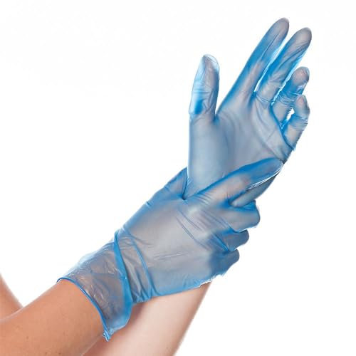 1000x Hygostar Einweghandschuhe Ideal, Einmalhandschuhe Größe XL, reißfeste Vinylhandschuhe, puderfrei, Handschuhe Einweg aus schwerem Vinyl, Blau in S, M, L, XL & XXL