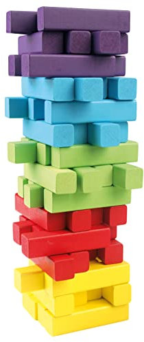 Mertens tour d'oscillation, jouets pour enfants à partir de 3 ans (wobble tower en bois, 60 pièces, jouet en bois avec des tiges de différentes couleurs), multicolore