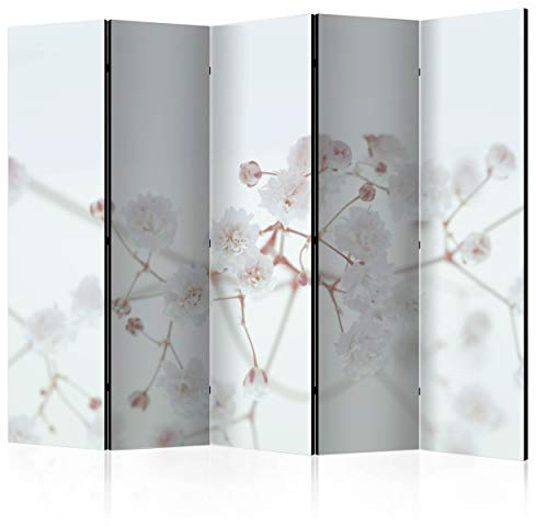 decomonkey Paravent Raumteiler Innen Blumen, 225x172 cm, 5-teilig, Natur | Beidseitig, Wohnzimmer, Room Divider, Wall, Raumteiler Stehend, Trennwand, Sichtschutz, Spanische Wand, Sichtschutzwand, Holz