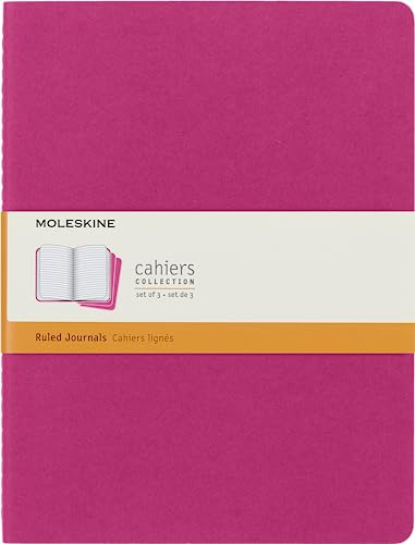 Moleskine Cahier Journal, Set 3 Quaderni a Righe, Copertina in Cartoncino e Cucitura a Vista in Cotone, Colore Rosa, Formato Extra Large 19 x 25 cm