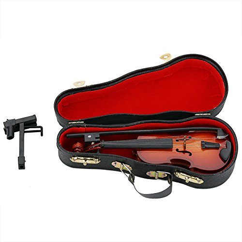 Violine Modell Holz 7CM Miniatur Violine Modell Musikinstrument Modell Dekor Violine Display mit Bogen und Ständer Unterstützung für Ornament Home Office Kids Dollhouse
