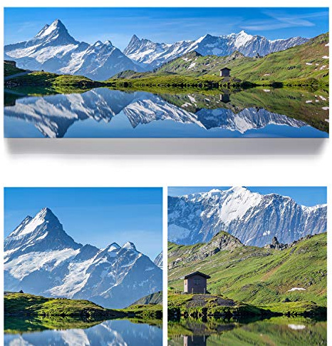 BilderKing Bergpanorama Bachalpsee, Alpen - als 150x60cm große XXL Leinwand. Tolles Wandbild als Hintergrund und Deko für Wohnzimmer & Schlafzimmer. Fertig aufgespannt auf 4cm Holz-Keilrahmen