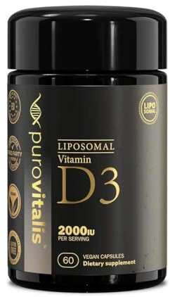 PUROVITALIS Vitamine D3 Liposomale 2000UI, 60 Portions (60 Capsules Végétaliennes), Supplément Antioxydant Haute Résistance