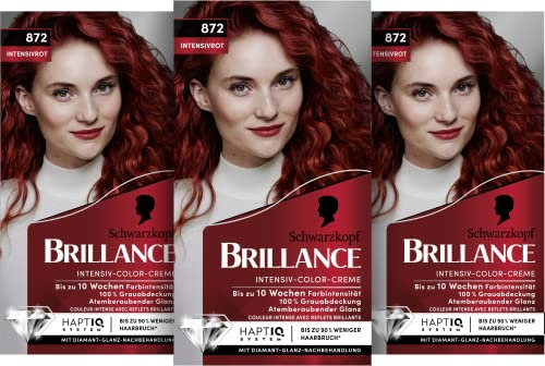 Brillance Intensiv-Color-Creme 872 Intensivrot (160 ml), dauerhafte Haarfarbe mit Diamant-Glanz und Pflege-Conditioner, für 10 Wochen Farbintensität