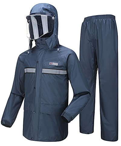 SJASD Motorrad Regenkombi Herren und Damen,Regen Jacke und Hose Anzug Kombi,motorradregenkombi,Herren/Damen Wasserdicht Set Hose unterteile Set Anzug Arbeit Camping ​Angeln,Navy Blue,L
