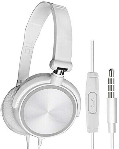 N+B Auriculares con Cable y micrófono, Auriculares con Graves sobre la Oreja, Auriculares estéreo, Auriculares con micrófono para computadora, teléfono, PC, computadora portátil, 3,5 mm (Blanco)