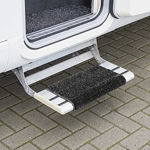 MULTIBROS Wohnmobil Trittstufen Fußmatte - Premium Teppich - Clean Step Fußmatte Wohnwagen - Camping Trittstufen Matte (schwarz) | Für Wohnwagen & Camper, elektrische Trittstufen – sicherer Halt durch 2 Spannfedern, wetterfest, schwarz