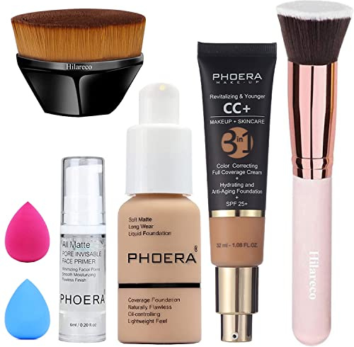 PHOERA CC Cream Foundation,PHOERA Full Coverage Foundation Color Correcting Cream,Anti Aging Hydrating Serum with Matte Natural Finish (104+140CC/Buff Beige+ Buff Beige CC Cream)