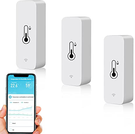 Termometro igrometro smart, WiFi sensore mini per temperatura interna e umidità, sensore di temperatura e umidità per ambienti, controllo remoto tramite app per serra e cantina, compatibile Alexa.3PCS