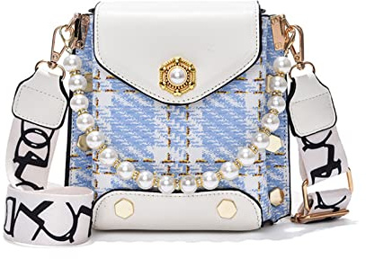 NICOLE & DORIS Süße Handtaschen Damen Handytaschen Klein Umhängetasche PU Leder Mini Schultertasche Mädchen Geldbörse Crossbody Bag Satchel Handtasche mit Perle Blau