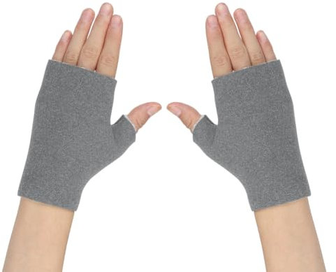 Handstulpen Fingerlos Damen Armstulpen mit Daumenloch Handschuhe Gefüttert Warm Fäustlinge Lang Weich Pulswärmer Handgelenke Winddicht Armwärmer Winterhandschuhe für Herren Wandern Outdoor Grau