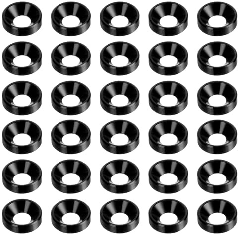 QUARKZMAN 30 Stück Senkkopf-Unterlegscheiben M5, schwarz | Eloxierte Aluminiumlegierung, Finish-Unterlegscheiben, Schraubendichtungen für mechanische Zubehörteile,