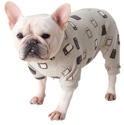 Fette Hundekleidung, weiche Baumwolle, Schlafanzug für französische Bulldogge, Mops, vierbeinig, Einteiler, Kostüm für Katzen, Welpen, kleine, mittelgroße Hunde, Größe XXL (Grau)