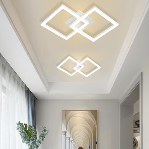 Homefire Deckenlampe LED Deckenleuchte Küche 2er Modern Küchenlampe 24W | Wohnzimmerlampe Design Flurlampe Warmweiß Schlafzimmerlampe Flur Deckenbeleuchtung Eckig Weiß für Wohnzimmer Schlafzimmer