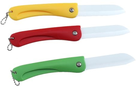 Keramik Obstschneider 3 Stück-pack Klappbare Fruchtmesser für Haushalt | Keramikmesser, PP Griff, Leicht mit Wasser zu Reinigen, Rostfrei und Farbschonend Zufällige Farbe