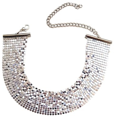 Dishowme Collier ras du cou à paillettes en métal large - Collier hip-hop punk - Bijoux pour femmes et filles, 43 cm, Métal