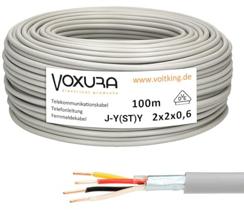 Voxura Telefonkabel J-Y(ST) Y 2X2X0,6 100m Ring grau 4 Adern Fernmeldeleitung Installationsleitung