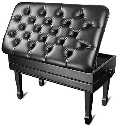 CAFIEDR Klavierhocker Deluxe Klavierbank aus PU-Leder, Klavierhocker mit automatischer Anhebung und großer Aufbewahrungsbox, Keyboardbank, Schminkhocker, 84 x 47 x 49–59 cm, Schwarz