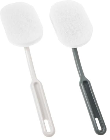 ANDRESLAD 2pcs Scouring Pad Bathroom Brush with Handle Curved Design Suitable for Toilet and Floor Cleaning White