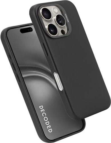 Decoded Lederhülle für iPhone 16 Pro, MagSafe-kompatible Hülle, Aus Hochwertigem ECCO-Leder, Hervorragender Fall- und Aufprallschutz, Kratzfeste Handyhülle, Metalltasten, Schwarz
