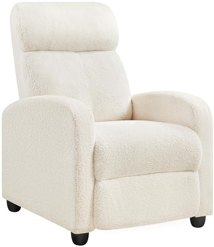 Yaheetech Relaxfåtölj, vardagsrum, loungefåtölj med justerbart ryggstöd, fåtölj, sovrum, TV-fåtölj med fotstöd, liggfåtölj, boucle-tyg av polyester, elfenben