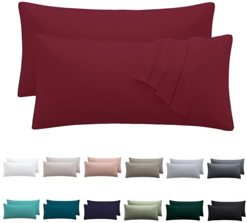 Nesture Kissenbezug 40 x 80 2er Set, Rot, 100% Mikrofaser | kopfkissenbezug 40x80cm mit Reißverschluss, kissenhülle weich & bügelfrei, atmungsaktiv, Pflegeleicht bei 60°C waschbar