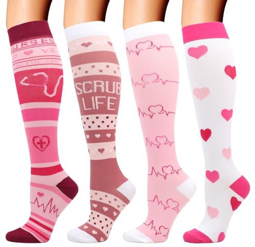 DRESHOW 4 Paia Calze a Compressione per Donna e Uomo Circolazione Miglior Supporto Alla per Atletica,Corsa,Ciclismo,Viaggi